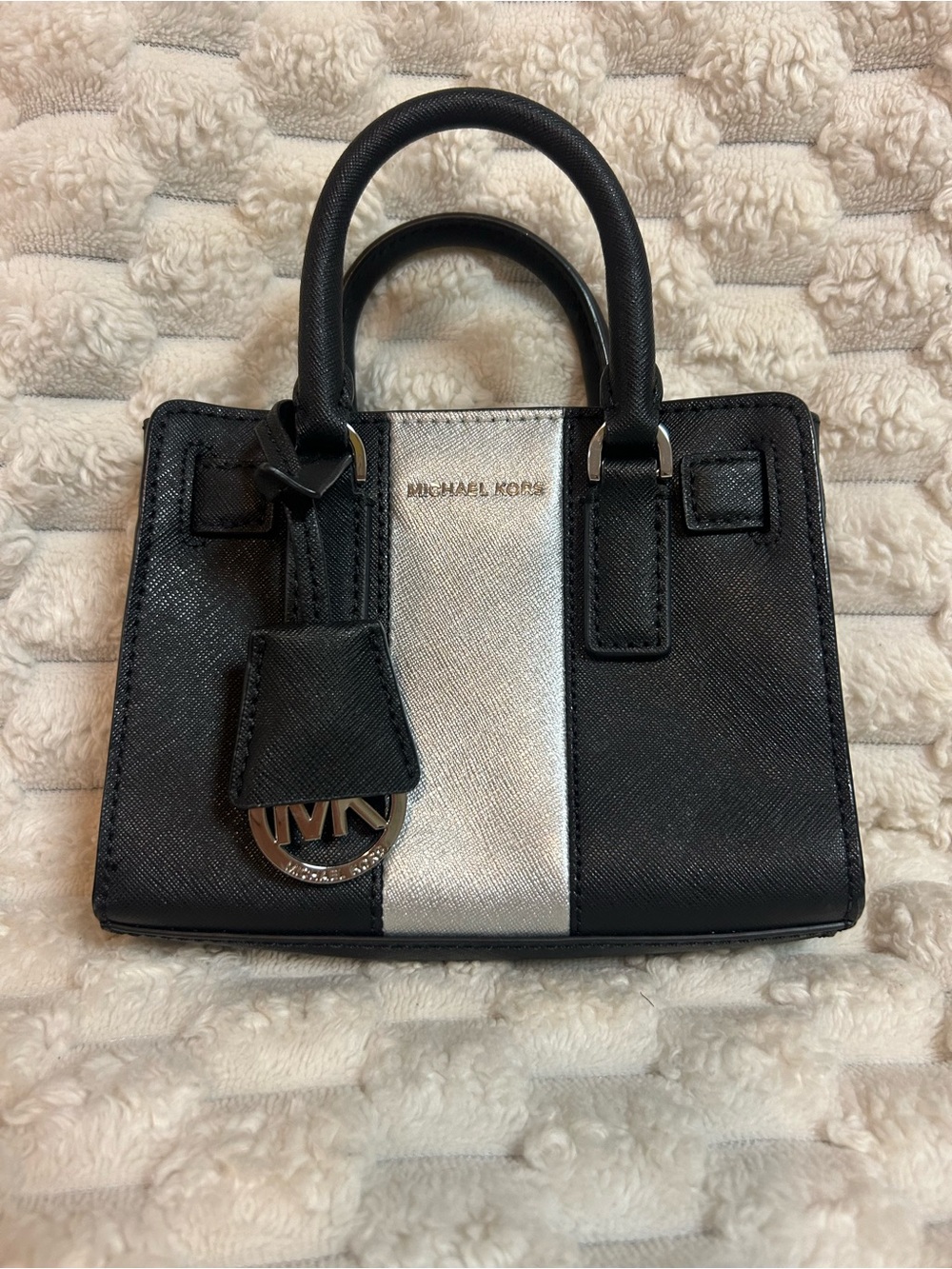 MICHAEL Michael Kors Mini Dillon Satchel Crossbody Black Silver Colorblock